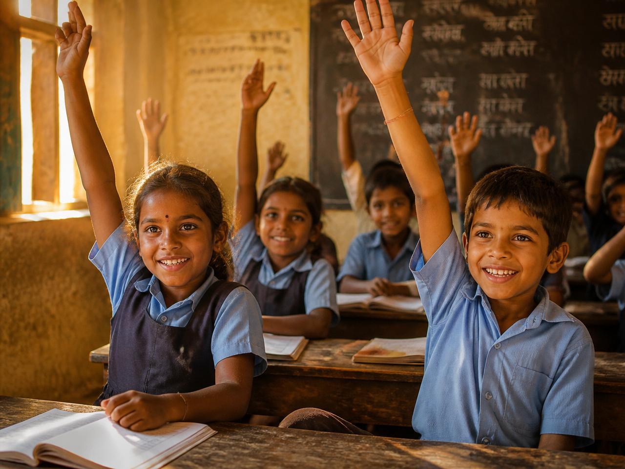 Indian children in rural classroom